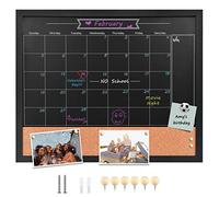 TORASO Black Wood Framed Chalkboard Calendar & Corkboard, Magnetic Surface 18" x 22" Combination Chalk Board & Bulletin Board