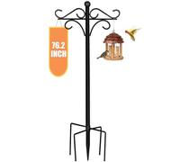 TORASO Double Shepherds Hooks for Outdoor, 190cm Bird Feeder Pole, Hummingbird Feeder Stand, Suitable for Wedding/Hanging Garden/Flower Basket/Lantern/Bird Nests(Black)