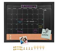 TORASO Magnetic Chalkboard Calendar Corkboard, Small Combination Chalk Board Bulletin Board, 13" x 17",Black Wood Framed Blackboard Calendar Cork Combo Board(ZHHB-BK-3343)