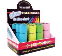 Torch Glow-in-the-Dark Compact 9-LED Green Aluminium Shockproof Pack12 Batteries