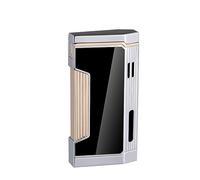 Torch Lighter Double Jet Flame Butane Refillable Gas Windproof Lighters with Gas Window Cool Pipe Lighters Unique Gifts for Family Friend Men (Black)