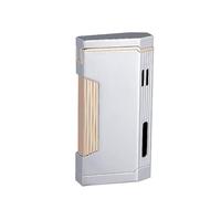 Torch Lighter Double Jet Flame Butane Refillable Gas Windproof Lighters with Gas Window Cool Pipe Lighters Unique Gifts for Family Friend Men (Silver)