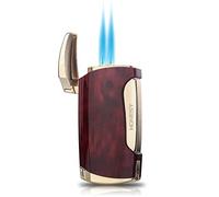 Torch Lighter Double Jet Flame Cigar Lighter with Cigar Punch Cutter (Brown Grain-E)