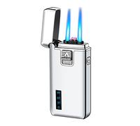 Torch Lighter Electric Arc Lighter 2 in 1 Dual Jet Flame Butane Lighter Refillable Butane Dual Arc Electric Lighter USB Rechargeable Lighter Windproof Lighter for Candle Kitchen BBQ No Gas (Silver)