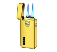Torch Lighter Electric Arc Lighter 2 in 1 Dual Jet Flame Butane Lighter Refillable Butane Dual Arc Electric Lighter USB Rechargeable Lighter Windproof Lighter for Candle Kitchen BBQ No Gas (Gold)