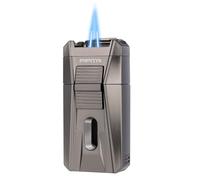 Torch Lighter with Windproof Jet Flame, Built-in V Cutter & Needle, Refillable Butane Gas Metal Lighter, Multifunctional All-in-one Pocket Lighters for Candles Men Gifts (Without Gas) (Gray)
