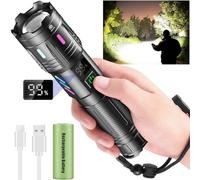 Torches LED Super Bright 1000000 Lumen, Rechargeable Torch with LCD Power Display and Zoomable, High Powered LED Torch 5 Light Modes, Powerful Tactical Torches for Camping, Dog Walking