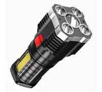 Torches Led Super Bright, Led Spotlight Flashlight Five-Nuclear Explosion LED Flashlight Strong Light Rechargeable Home Outdoor Searchlight (Silver)