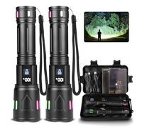 Torches LED Super Bright Rechargeable 2 Pack, 1000000 Lumens High Power Torch, Powerful Flashlight with LCD Display, USB-C Hand Flash Light with 3 Modes, Waterproof Zoomable for Camping (Black1)