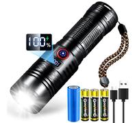 Torches LED Super Bright Rechargeable, 600000 Lumen USB Tactical Flashlight with Power Display, 5 Light Modes, Adjustable Focus, IP67 Waterproof, Powerful Torch for Camping Hiking Emergency etc