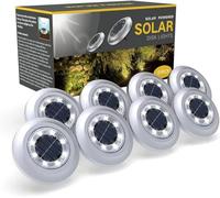 Torchtree Solar Lights Outdoor Garden,600mAh Solar Ground Lights, 8 LED Solar Disk Lights for Garden Lawn Pathway Yard Landscape Walkway（8 Pack Bright White）