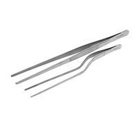 Torenox Kitchen Tweezers 10 Inch Straight and 8 Inch Offset - Culinary Precision Tongs Professional Kitchen Long Tweezers Set of 2 pieces - BBQ, Plating, Multi-use, Silver (TOR150)