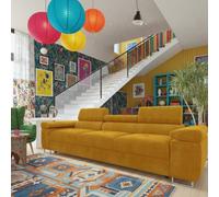 Torezio 3 Seater Sofa Bed With Adjustable Headrests And Dolphin Pull Out Mechanism Mustard