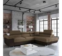 Torezio Corner Sofa Bed With Adjustable Headrests Sleeping Function Storage Upholstered Back 274X203X90 Brown And Beige Right