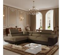 Torezio Corner Sofa Bed With Adjustable Headrests Sleeping Function Storage Upholstered Back 274X203X90 Brown And Beige Left
