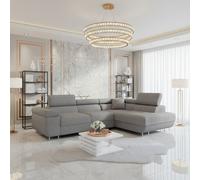 Torezio Corner Sofa Bed With Adjustable Headrests Sleeping Function Storage Upholstered Back 274X203X90 Light Grey Right