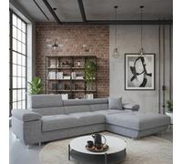 Torezio Mini Corner Sofa Bed With Adjustable Headrests And Storage Box Freestanding Upholstered Back 280X170Cm Grey Melange Right