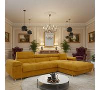 Torezio Mini Corner Sofa Bed With Adjustable Headrests And Storage Box Freestanding Upholstered Back 280X170Cm Mustard Right