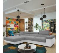 Torezio Mini Corner Sofa Bed With Adjustable Headrests And Storage Box Freestanding Upholstered Back 280X170Cm White And Grey Left