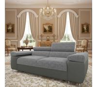Torezio Sofa 2 Living Room Sofa With Adjustable Headrests Chipboard Frame Polyurethane Foam 198X102X70Cm Grey And Grey Melange