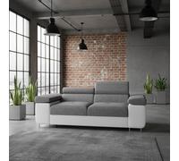 Torezio Sofa 2 Living Room Sofa With Adjustable Headrests Chipboard Frame Polyurethane Foam 198X102X70Cm White And Grey Melange