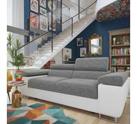 Torezio Sofa 2 Two Seater With Adjustable Headrests Chipboard Wooden Frame 198X102X70 90Cm White And Grey Melange