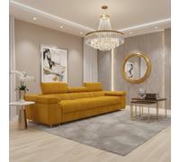 Torezio Three Seater Sofa With Adjustable Headrests For Living Room Chipboard Frame Metal Legs 263X102X70-90Cm Mustard