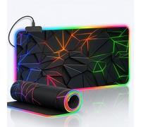 TORGEER RGB Gaming Mouse Mat 800x300mm, LED Desk Pad 11 Lighting Modes, Non-Slip Rubber Base, Anti-Fray Stitched Edge, Washable, 4mm Thick - Black (Patterned RGB Light-up mat)