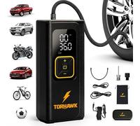Torhawk Dual Power Tire Inflator Portable Air Compressor - 5X Faster 160 PSI Cordless Air Pump for Car Tires, Truck, SUV - 12V & Battery Powered with Digital Gauge, Includes Case, Bike & Ball Nozzles