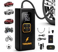 Torhawk Dual Power Tire Inflator Portable Air Compressor - 5X Faster 160 PSI Cordless Air Pump for Car Tires, Truck, SUV - 12V & Battery Powered with Digital Gauge, Includes Case, Bike & Ball Nozzles