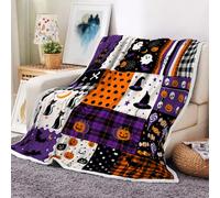 Torich Halloween Throw Blanket, Cute Ghost Pumpkin Black Cat Hat Patchwork Blankets, Soft Cozy Spooky for Kids Adults, Flannel Blanket Living Room Couch Bed Home Decor 50X60 Inch