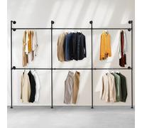 Toriexon Industrial Pipe Clothing Rack Metal, Minimalist Retro Walk-in Closet System, Heavy Duty Wall Mounted Industrial Pipe Closet Organizer for Hanging Clothes (2 Tier, 88.58"H x 118.11”W x 9.84"D)