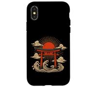 Torii Gate Japan Sun Wave Clouds Ocean Asian Art Case for iPhone X/XS