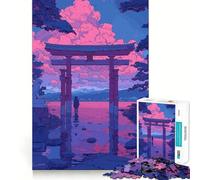 Torii Gate Lofi Pink Retro 1000 Pieces Jigsaw Puzzles for Teenagers Mind Skill Toy Leisure Fun Design Assembly Elegant Gift 38x26cm