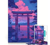 Torii Gate Lofi Pink Retro Jigsaw Puzzles for Adults 1000 Piece Enhance Recall Leisure Time Exact Edge Festival Gift 50x75cm