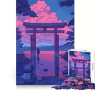 Torii Gate Lofi Pink Retro Jigsaw Puzzles for Adults 1000 Piece Enhance Recall Leisure Time Exact Edge Festival Gift 50x75cm