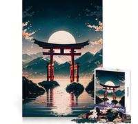 Torii Gate Middle Lake Jigsaw Puzzles 1000 Pieces for Teenagers Strengthen Recall Quiet Calm Quality Edge Santa Wish Gift 38x52cm