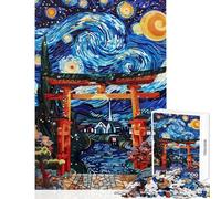 Torii Gate Stary Night Art 1000 Piece Jigsaw Puzzles for Adults Improve Overall Mental Performance Mindful Soothing Leisure Game (50x75cm)