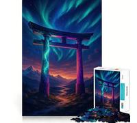 Torii Gate Under Aurora Borealis 1000 Piece Jigsaw Puzzles for Teenagers Logic Ability Toy Calm Pastime Accurate Cut 38x26cm