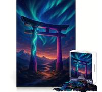 Torii Gate Under Aurora Borealis 1000 Piece Jigsaw Puzzles for Teenagers Logic Ability Toy Calm Pastime Accurate Cut 38x26cm
