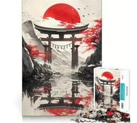 Torii Gate Under Red Sun 1000 Pieces Jigsaw Puzzles for Adults Smart Game Stress Release Pattern Assembly Xmas Surprise 38x52cm