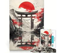 Torii Gate Under Red Sun 1000 Pieces Jigsaw Puzzles for Teenagers Boost Memory Stress Release Premium Cut Cherished Gift 50x75cm