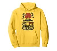 Torii Japan Wave Volcano Sun Mount Fuji Rising Red Pullover Hoodie