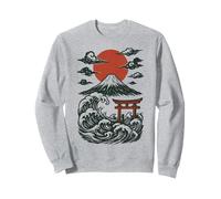 Torii Japan Wave Volcano Sun Mount Fuji Rising Red Sweatshirt