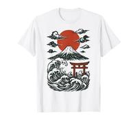 Torii Japan Wave Volcano Sun Mount Fuji Rising Red T-Shirt