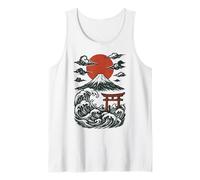 Torii Japan Wave Volcano Sun Mount Fuji Rising Red Tank Top