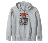 Torii Japan Wave Volcano Sun Mount Fuji Rising Red Zip Hoodie