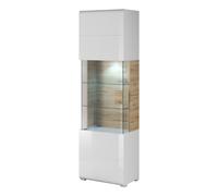 torino high gloss display cabinet 1 door in white oak with led