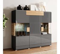 torino high gloss display cabinet 2 doors in grey oak with led