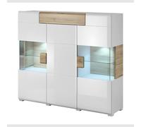 torino high gloss display cabinet 2 doors in white oak with led